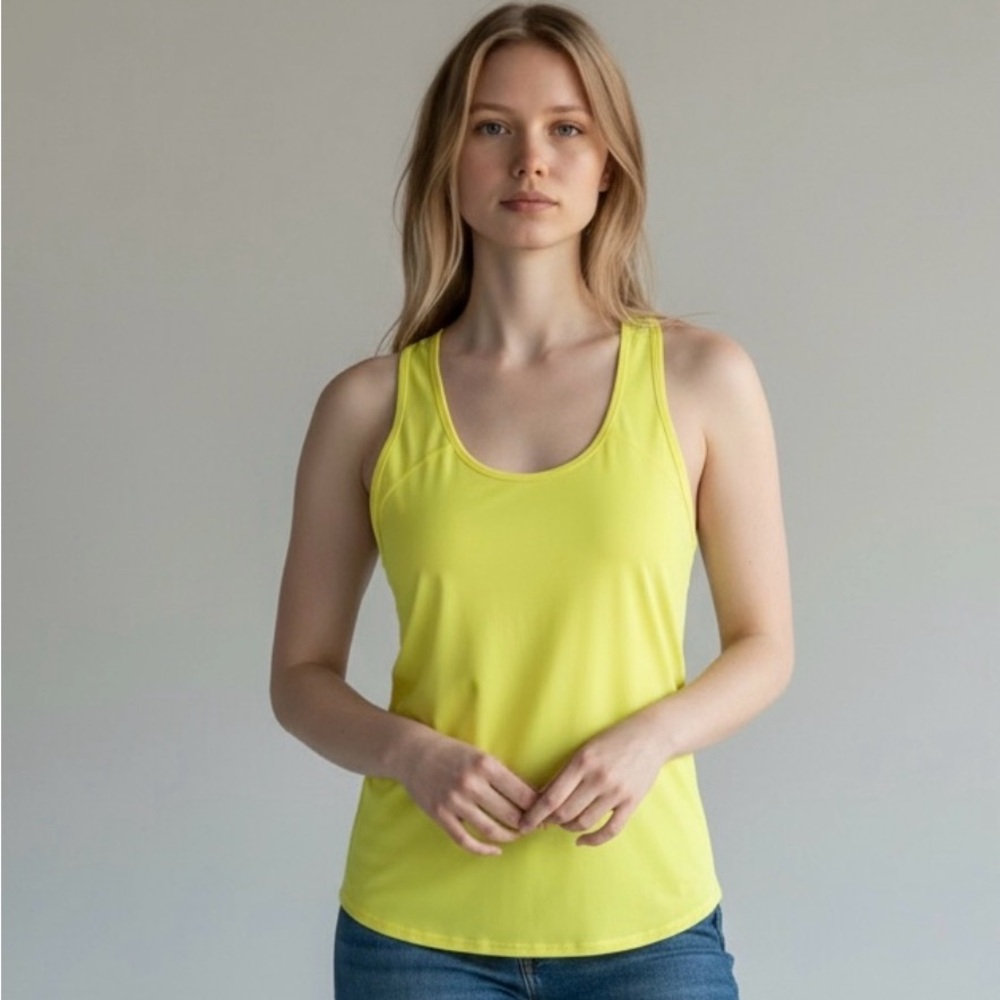 Calvin Klein bright yellow high low blouse dressy  Long tank L NWT